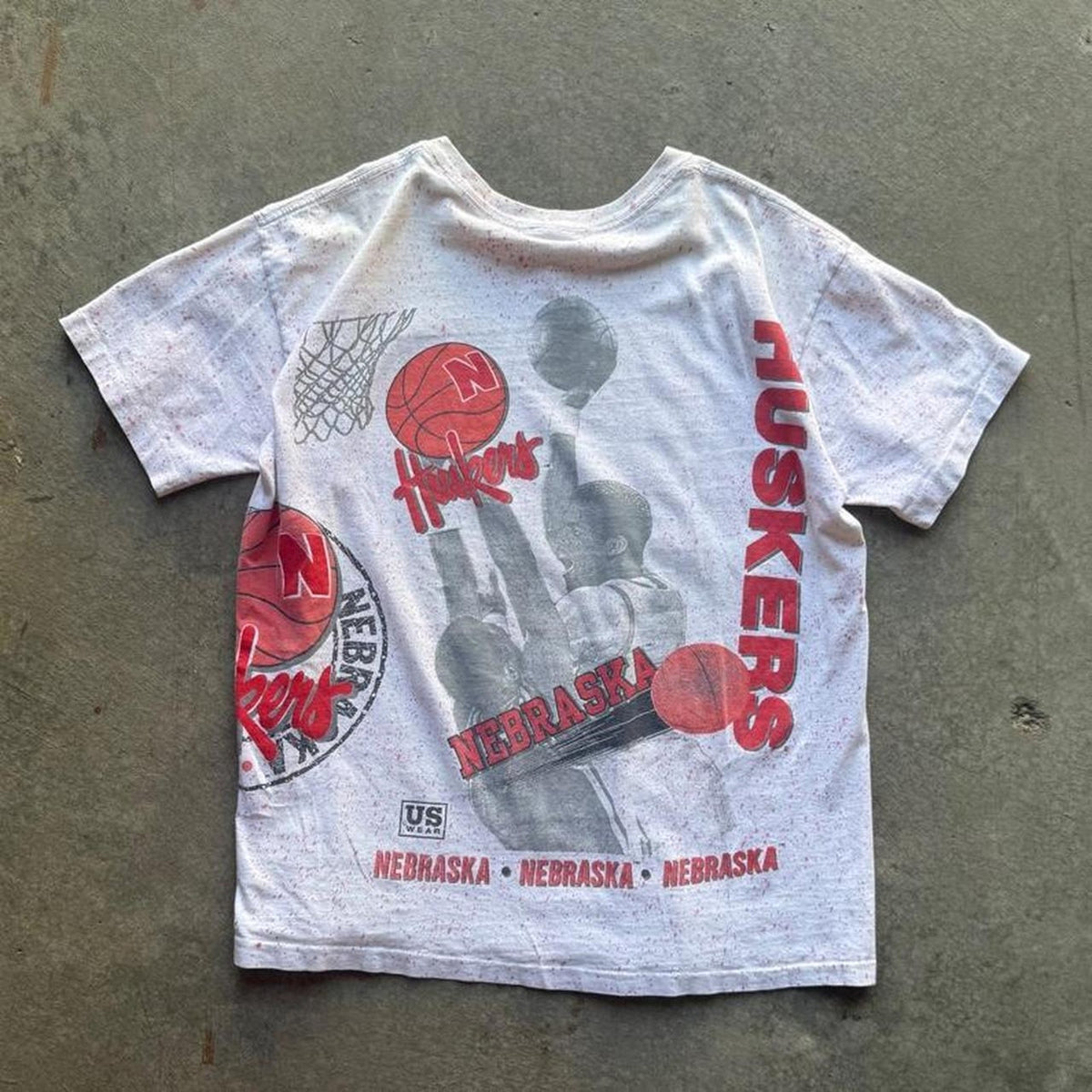 Vintage 90s Nebraska Huskers Basketball All Over Print T-Shirt - Large