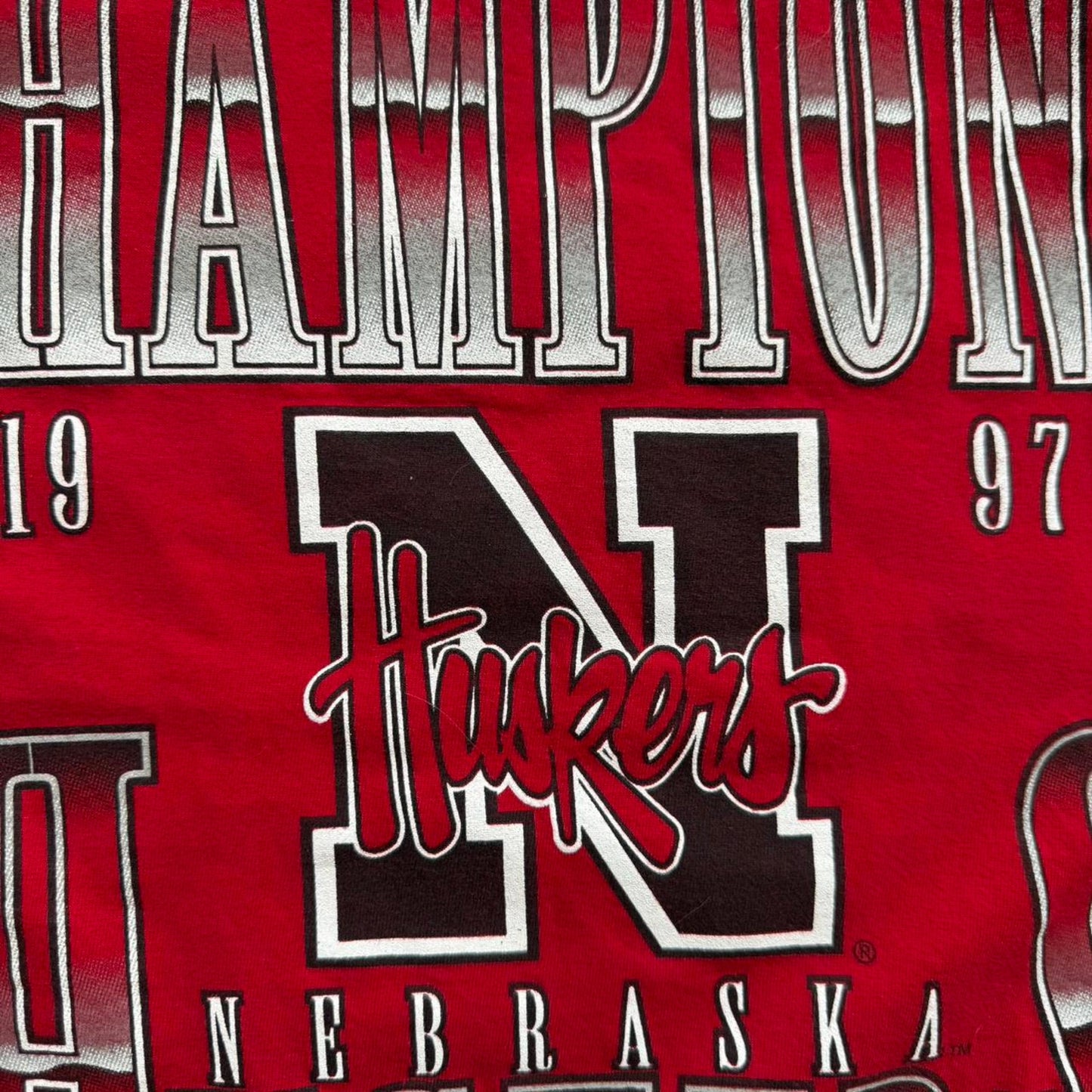 Vintage 1997 Nebraska Huskers Champions Football T-Shirt - Large