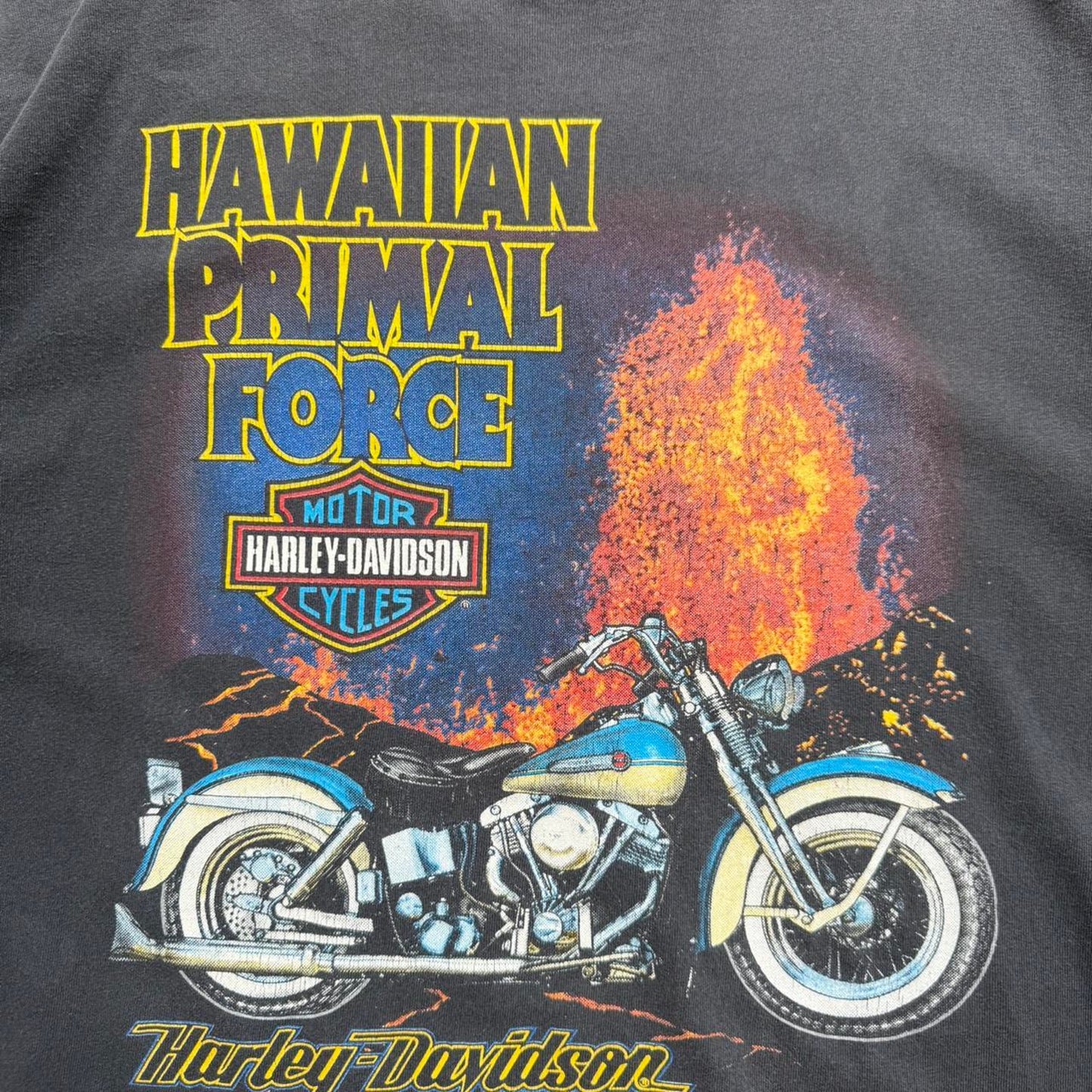 Vintage 90s Harley Davidson Hawaiian Primal Force Biker Volcano T-Shirt - XX-Large