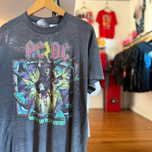 Vintage 1988 AC/DC Blow Up Your Video Faded Black Concert Band T-Shirt