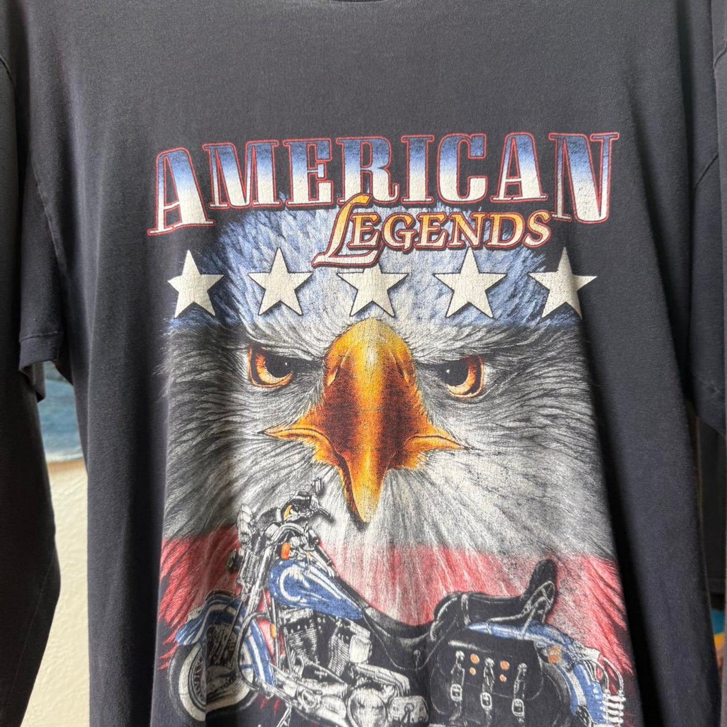 Vintage 90s Sturgis Eagle Flame Skull Biker Motorcycle T-Shirt - Large