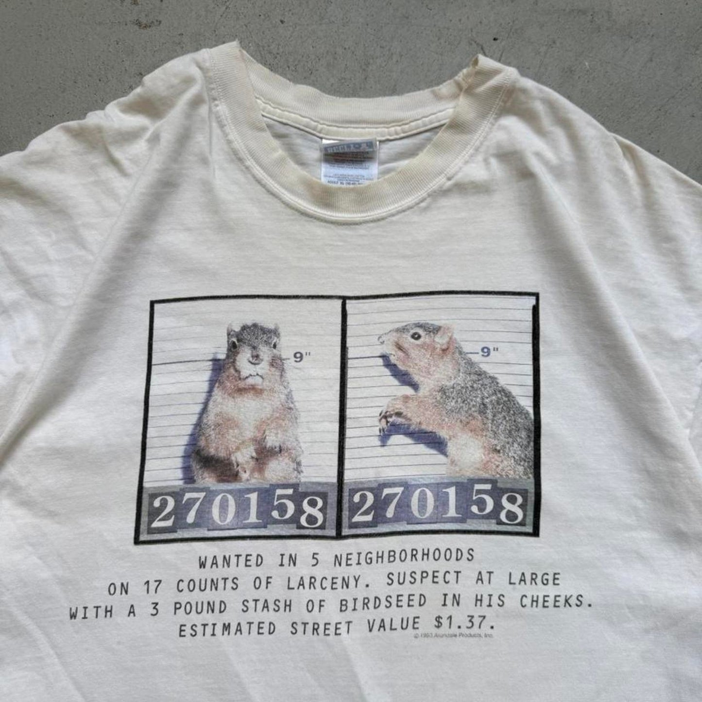Vintage Y2K Squirrel Mugshot Animal Humor T-Shirt - X-Large