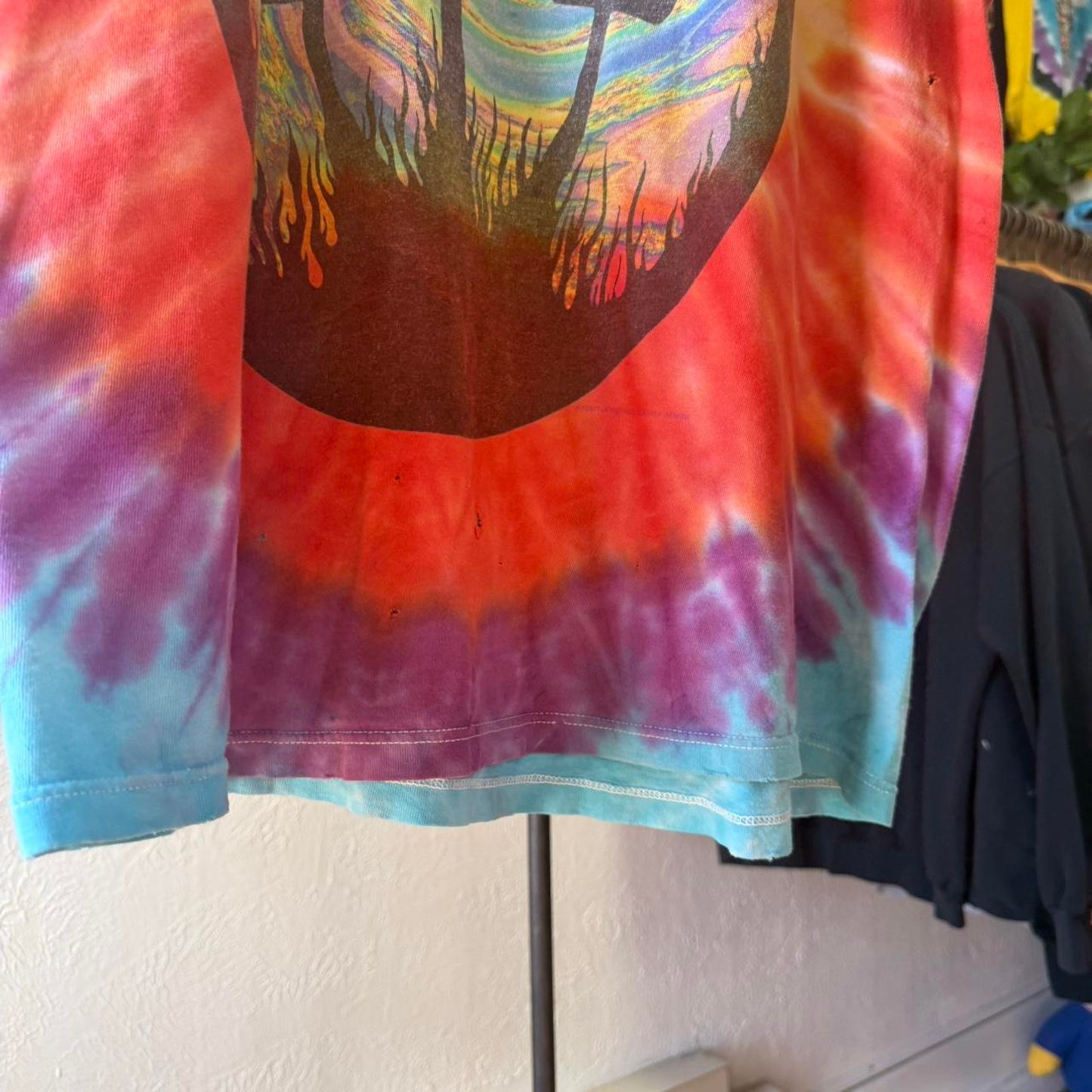 Vintage 90s Tie Dye Mushrooms Shroom Fractal T-Shirt - X-Large