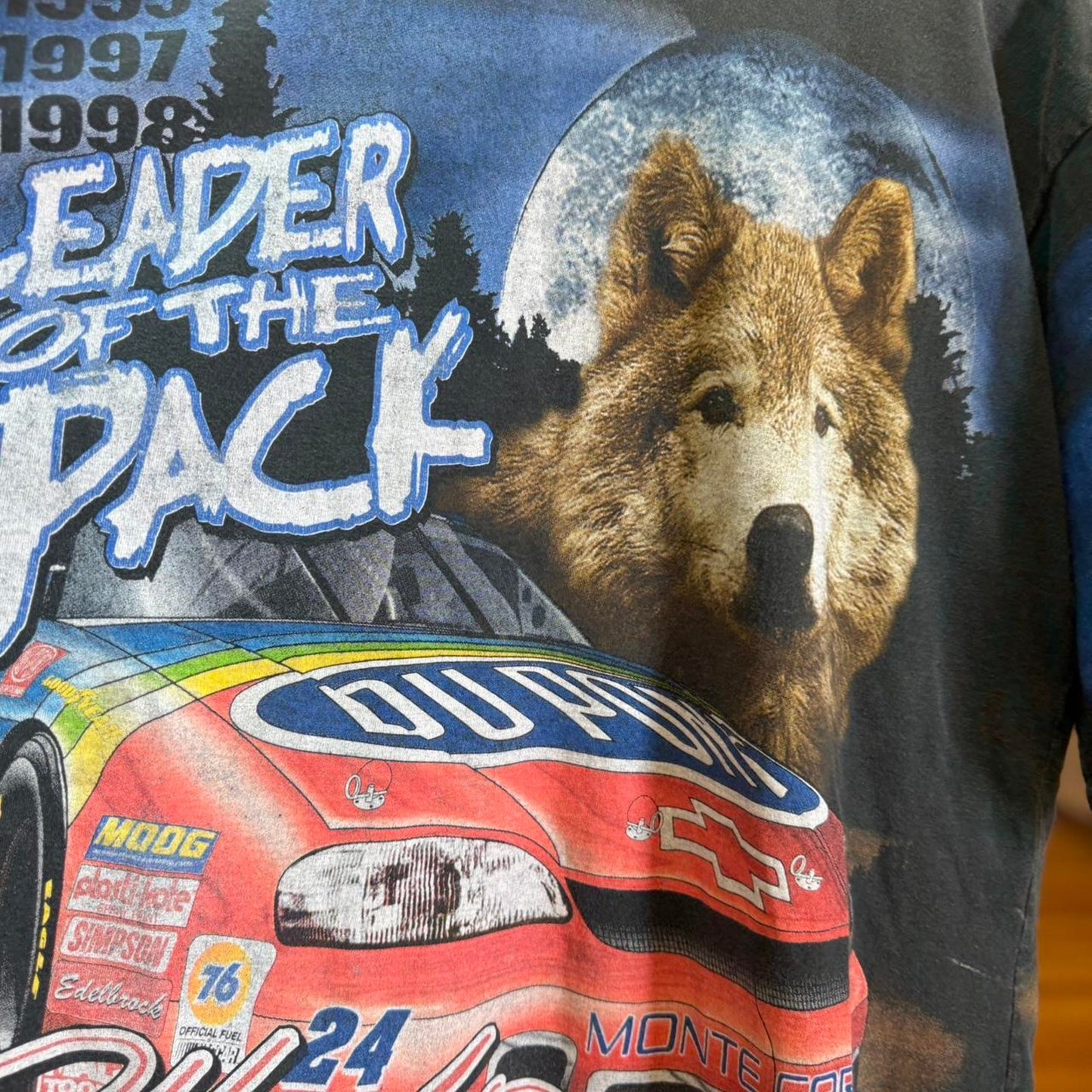 Vintage 90s NASCAR Leader of the Pack Racing Race Car AOP Jeff Gordon T-Shirt