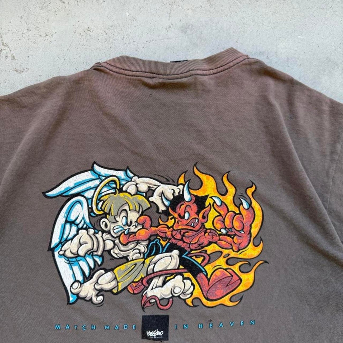 Vintage 90s Mossimo Naughty Or Nice Angel Devil Faded T-Shirt - Medium