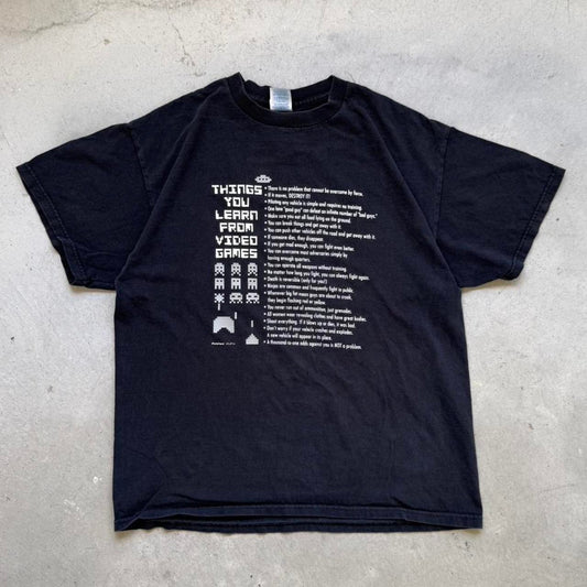 Vintage Y2K Video Game Text Humor T-Shirt - Large