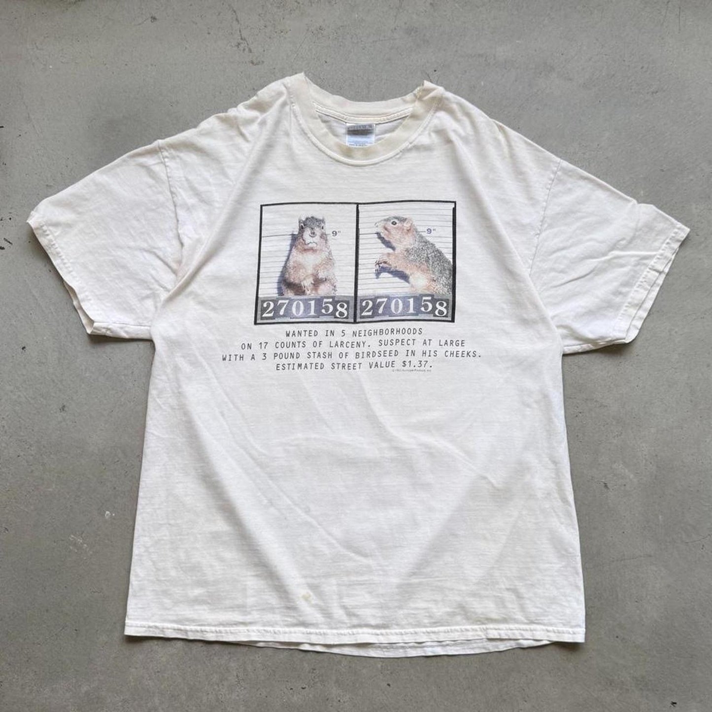 Vintage Y2K Squirrel Mugshot Animal Humor T-Shirt - X-Large