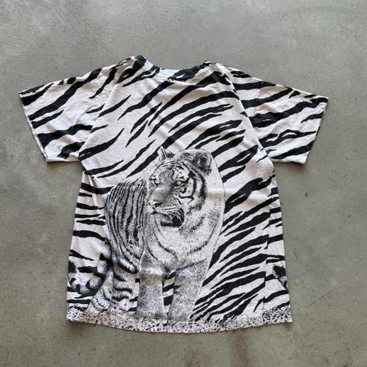 Vintage 90s Tiger Stripe Animal Nature AOP T-Shirt - X-Large
