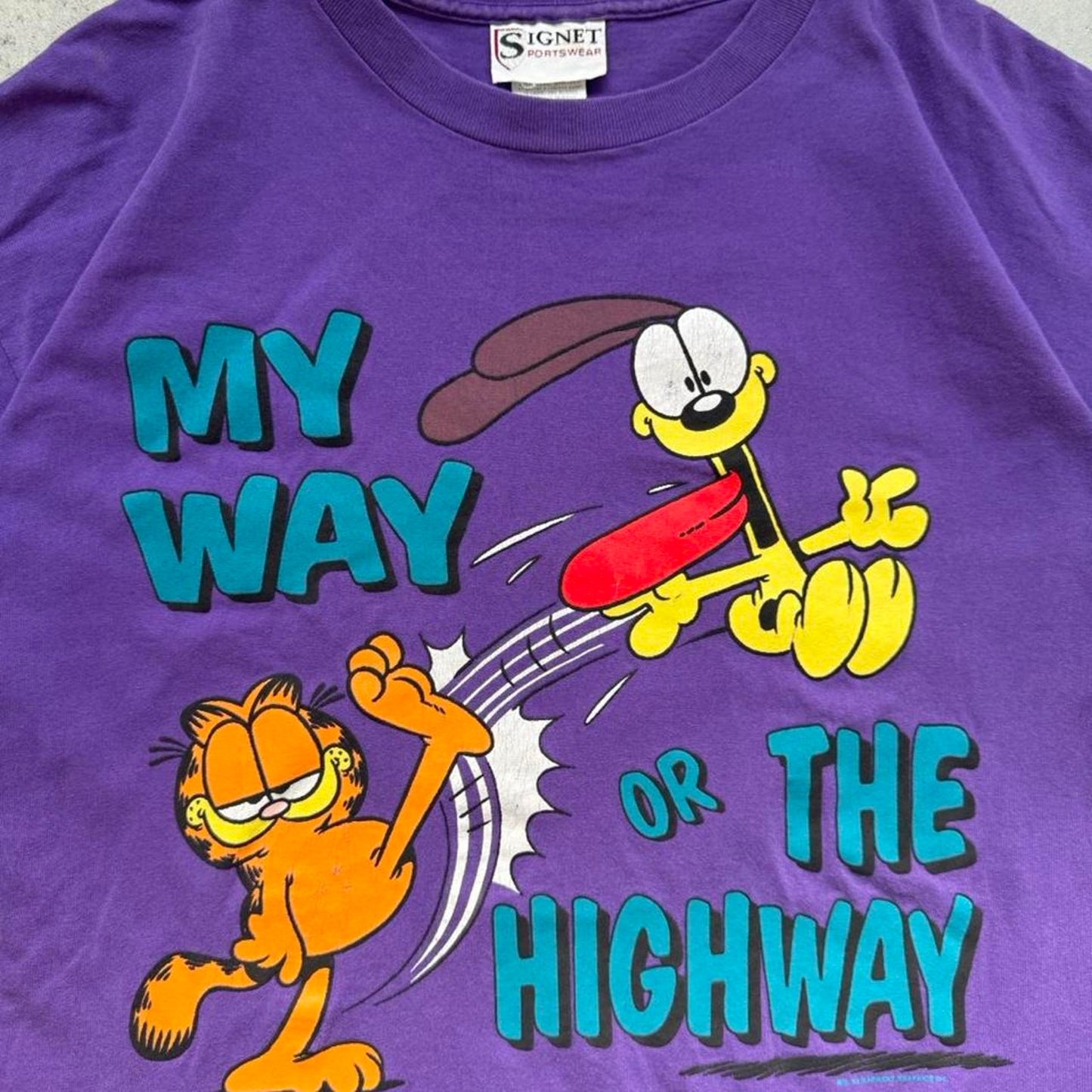 Vintage 90s Garfield My Way or the Highway Cartoon T-Shirt - X-Large