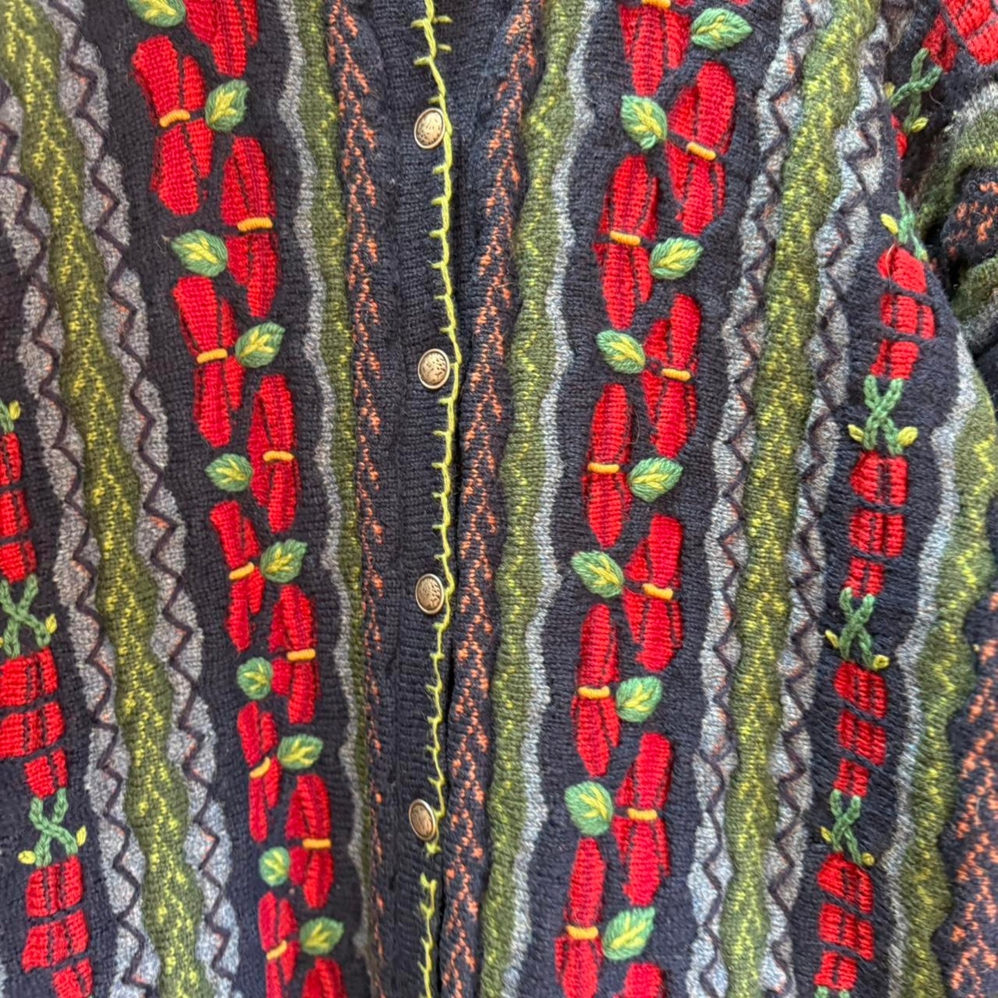 Vintage 90s Leaf Nature Knitted Cardigan Sweater - Medium