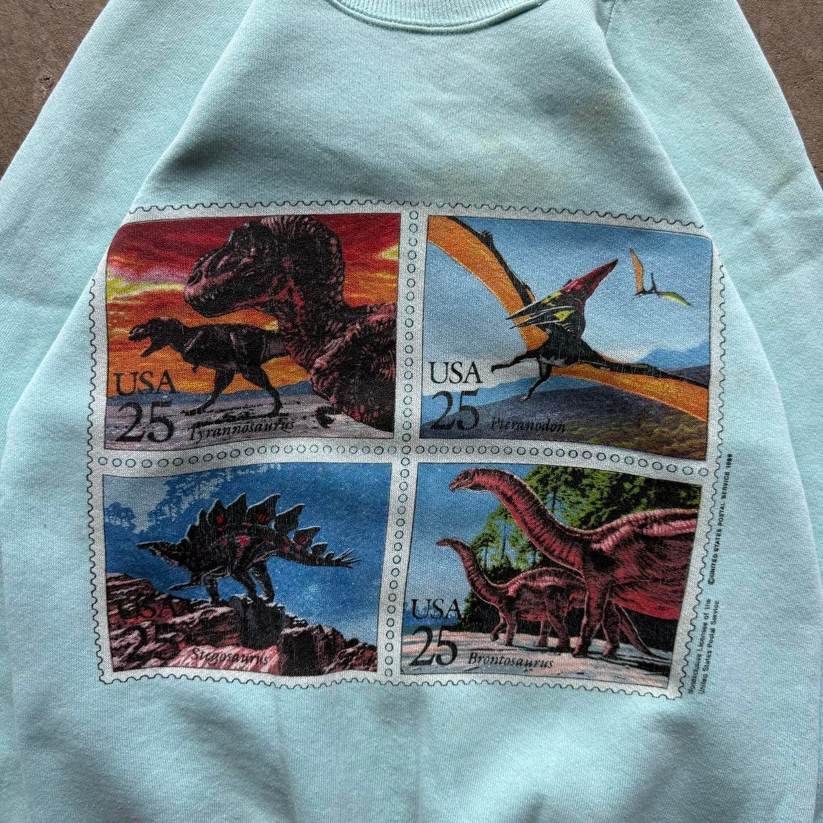 Vintage 90s Dinosaur USPS Stamps Crewneck - Small