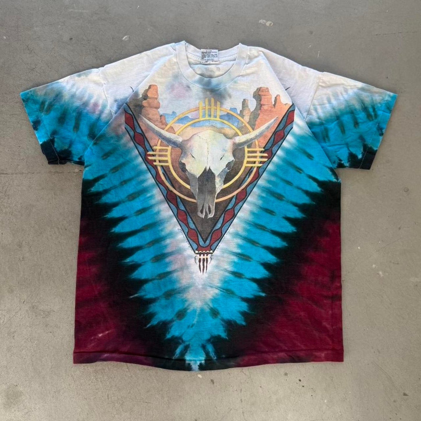 Vintage 90s Liquid Blue Cow Skull Western Animal T-Shirt - X-Large