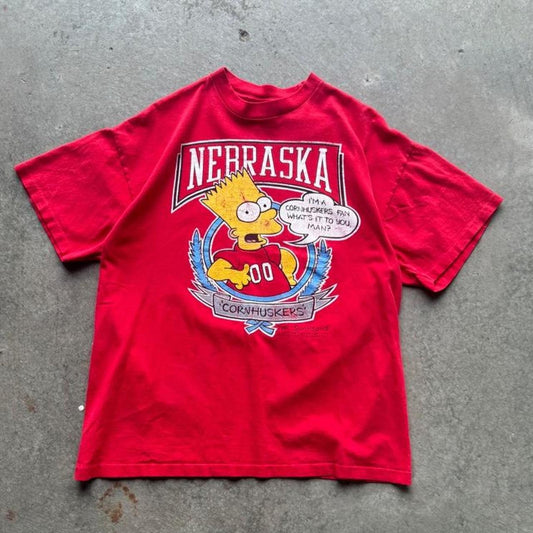 Vintage 90s Nebraska Huskers Bart Simpson T-Shirt - Large