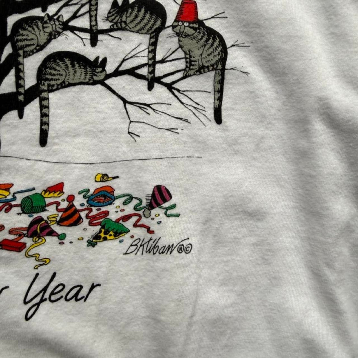 Vintage 90s B Kliban Happy New Year Crazy Shirts Cat T-Shirt - Medium