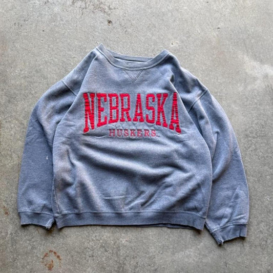 Vintage 90s Nebraska Huskers Embroidered Crewneck - Small
