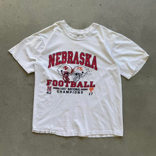 Vintage 1997 Nebraska Football Huskers Vs Tennessee Vols Championship T-Shirt - X-Large