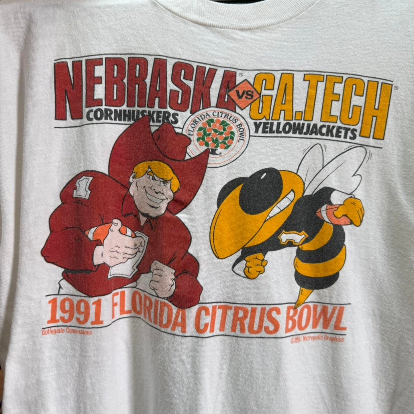 Vintage 90s Nebraska Huskers VS Georgia Tech Citrus Bowl T-Shirt - Large
