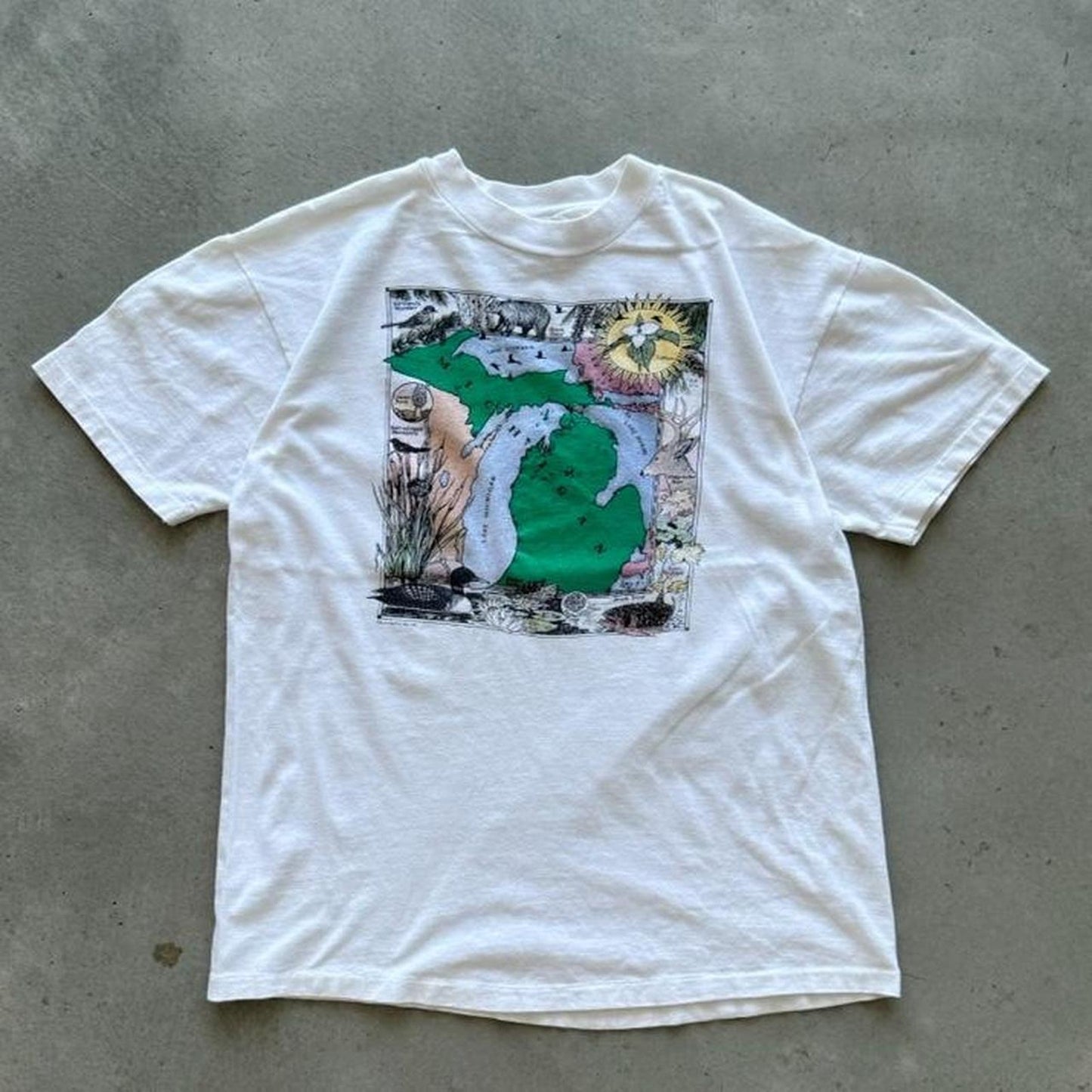 Vintage 90s Michigan Map Art T-Shirt - Large