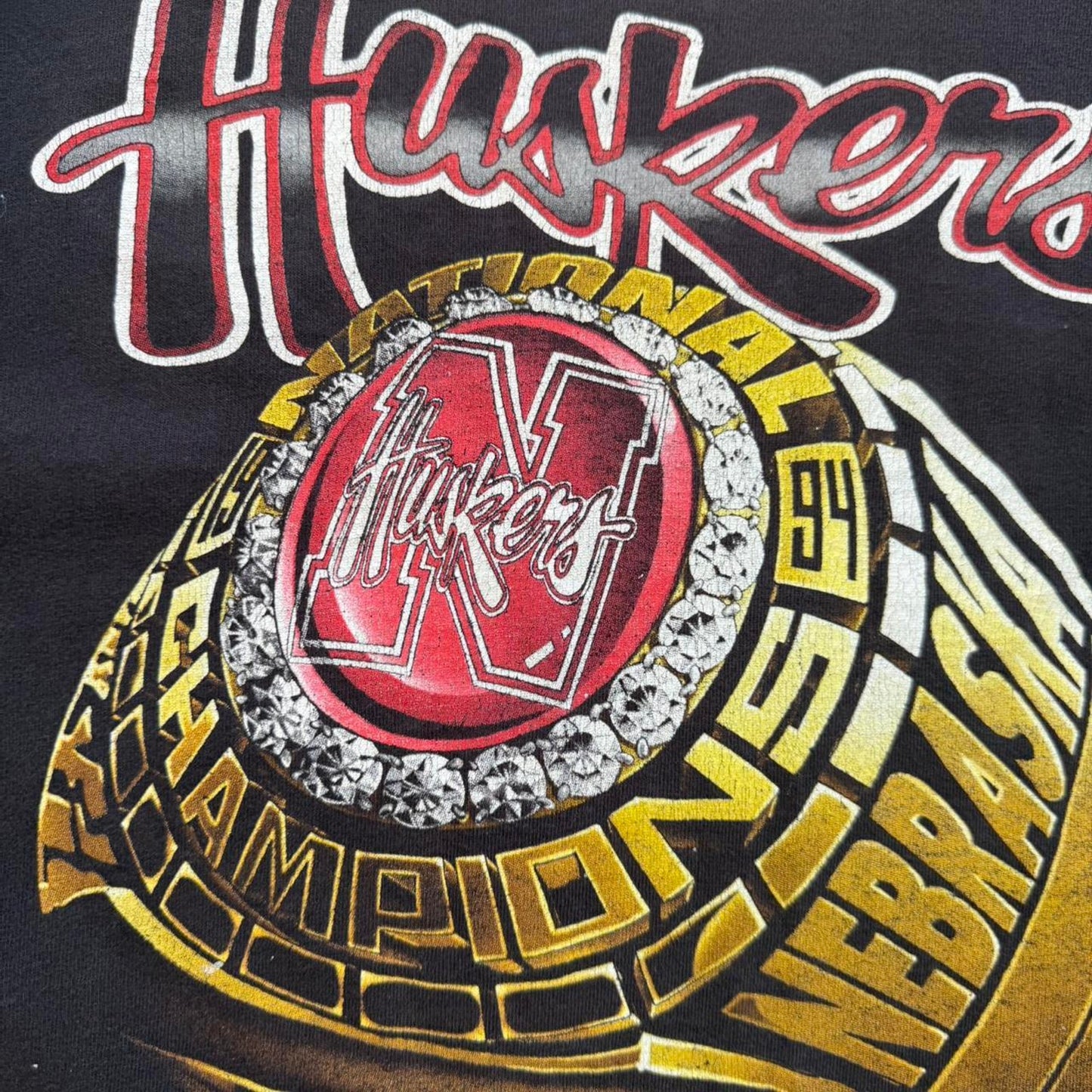 Vintage 90s Nebraska Huskers Championship Ring T-Shirt - X-Large
