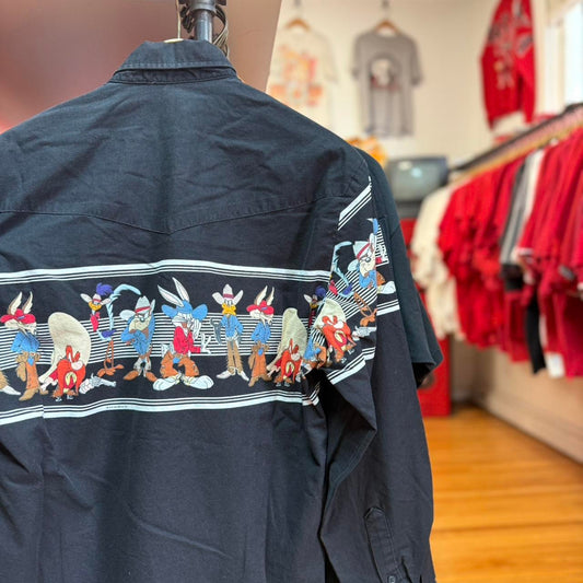 Vintage 90s Looney Tunes Western Cartoon Cowboy Shirt - Large