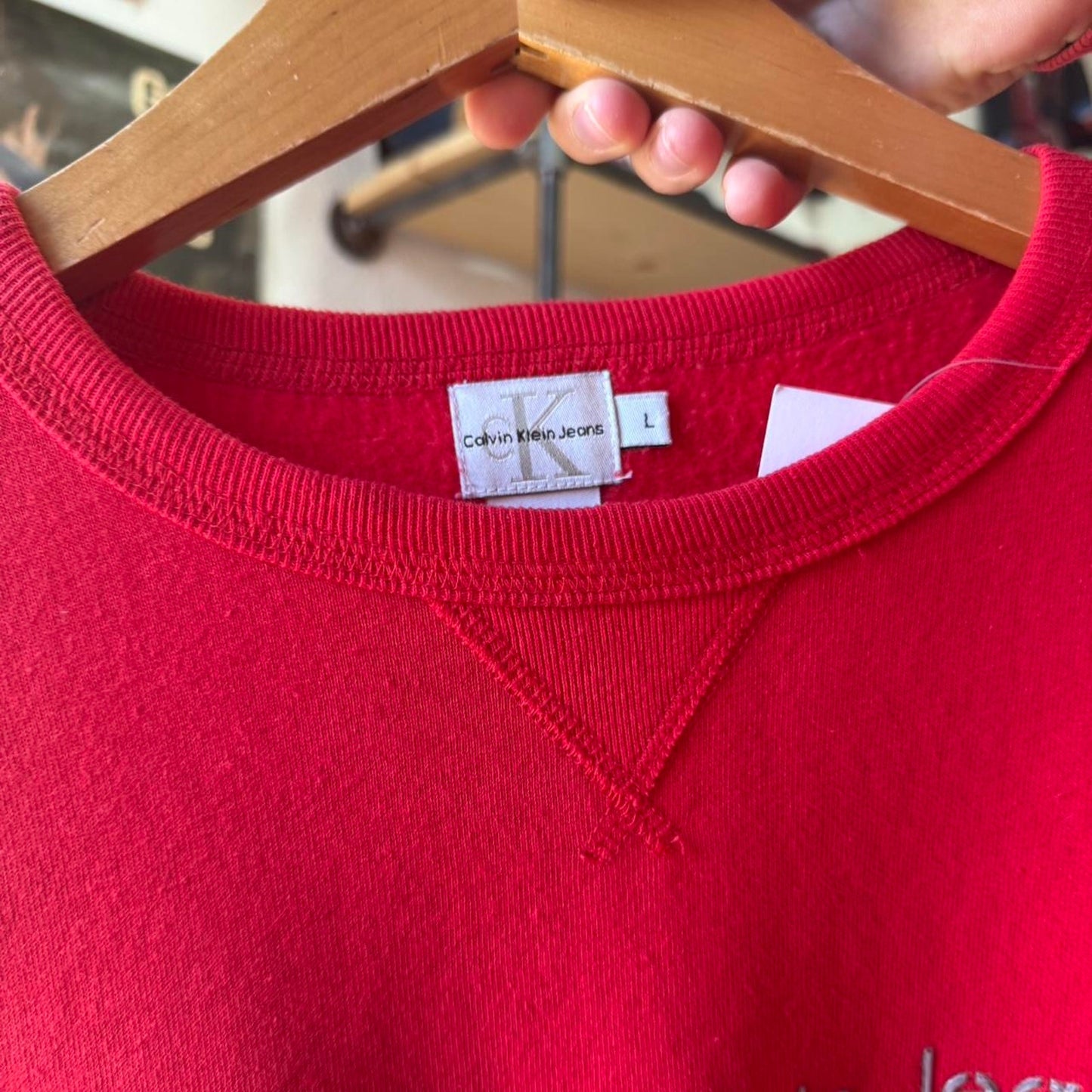 Vintage 90s Calvin Klein Puff Print Chrome Crewneck - Large