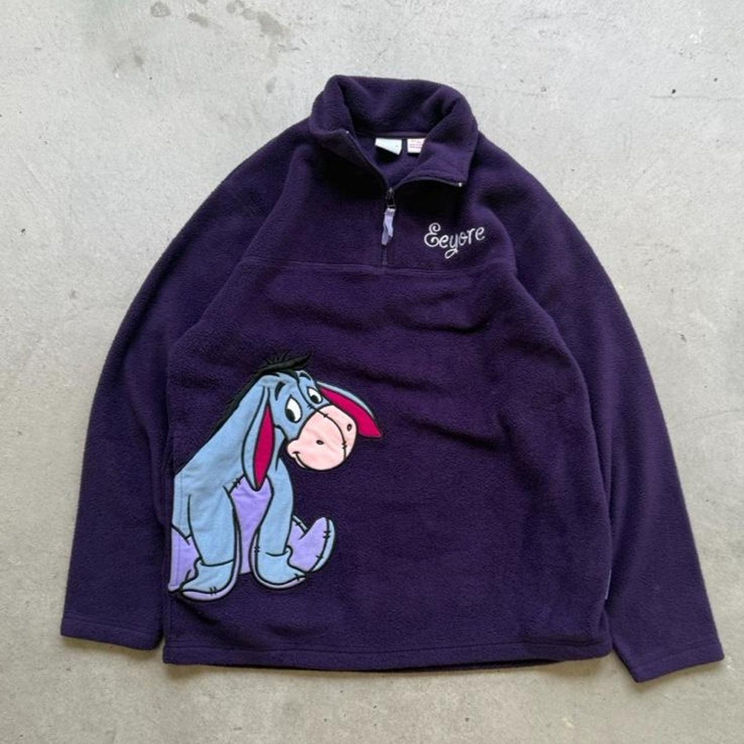 Vintage 90s Disney Eeyore Quarter Zip Fleece Crewneck - Small