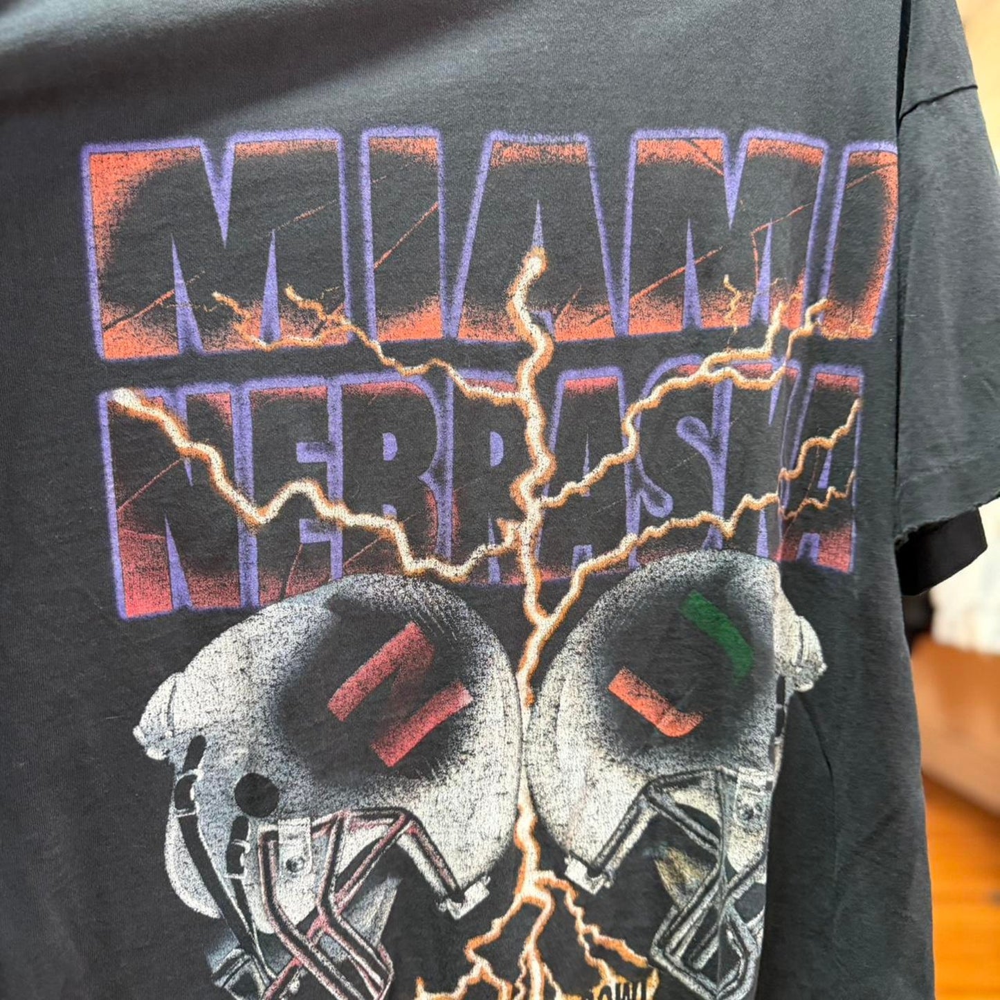 Vintage 90s Nebraska Miami Lightning Husker Football T-Shirt - Large