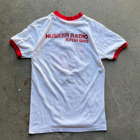 Vintage 80s Nebraska Huskers Sooner Busters Ringer T-Shirt - Large