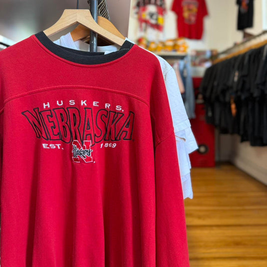 Vintage 90s Nebraska Huskers Ringed Embroidered Crewneck