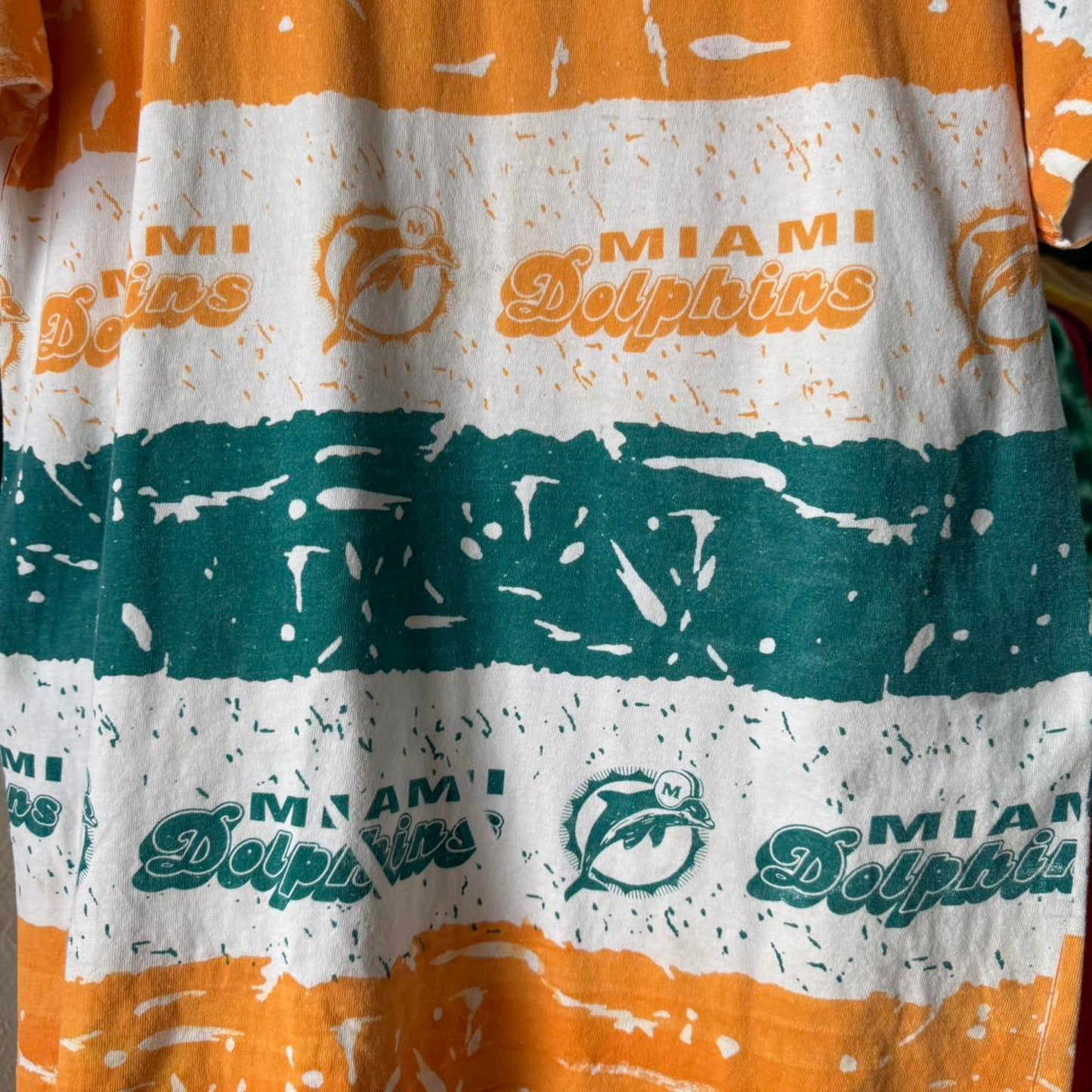 Vintage 90s Miami Dolphins NFL All Over Print T-Shirt - Large