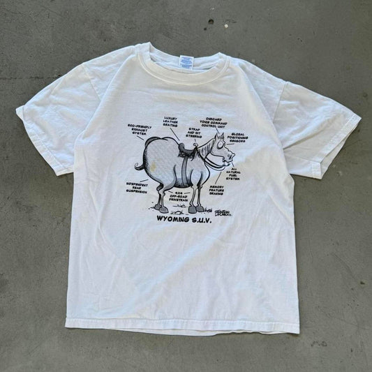 Vintage Y2K Wyoming SUV Horse Cartoon Humor T-Shirt - Large