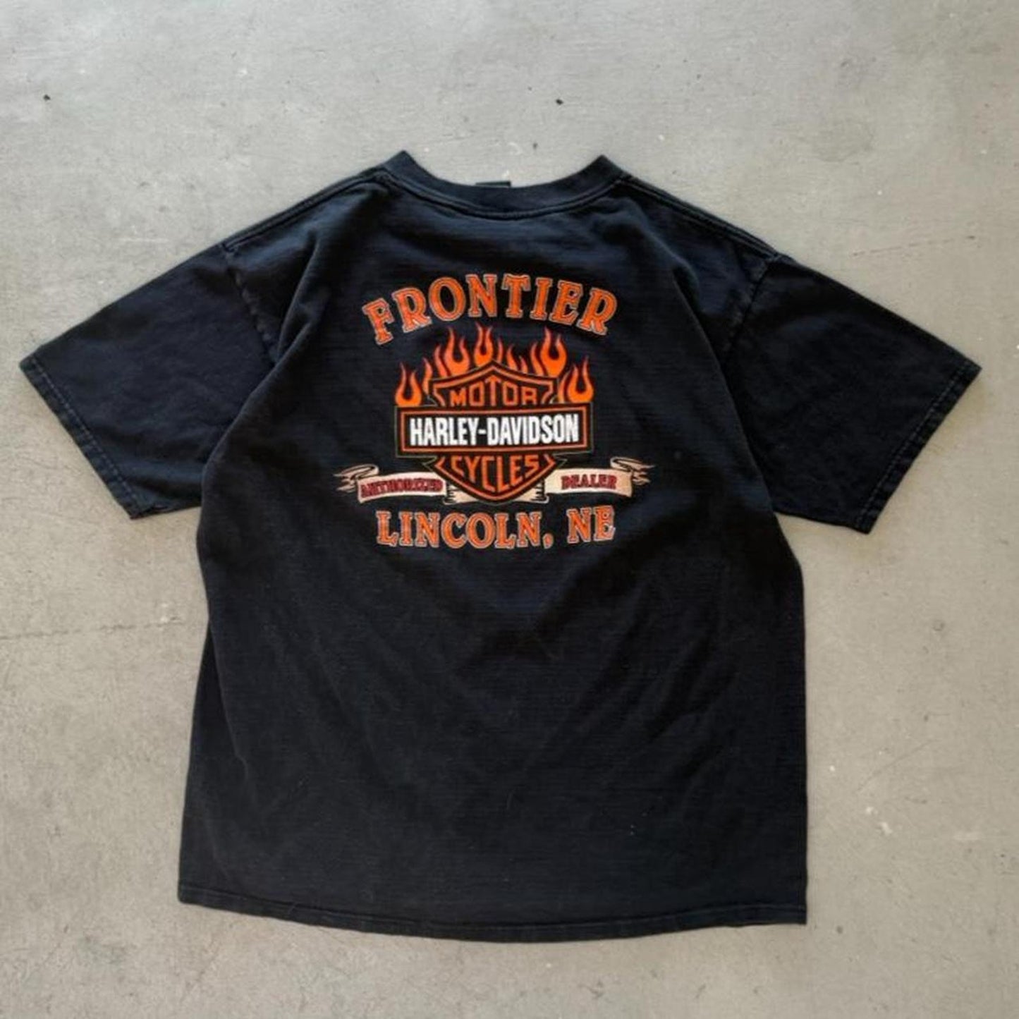 Vintage 90s Harley Davidson Motorcycles Flame Fire Cow Skull T-Shirt - X-Large