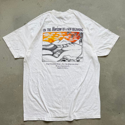 Vintage 90s On The Horizon of a New Beginning Jesus Bible T-Shirt - X-Large