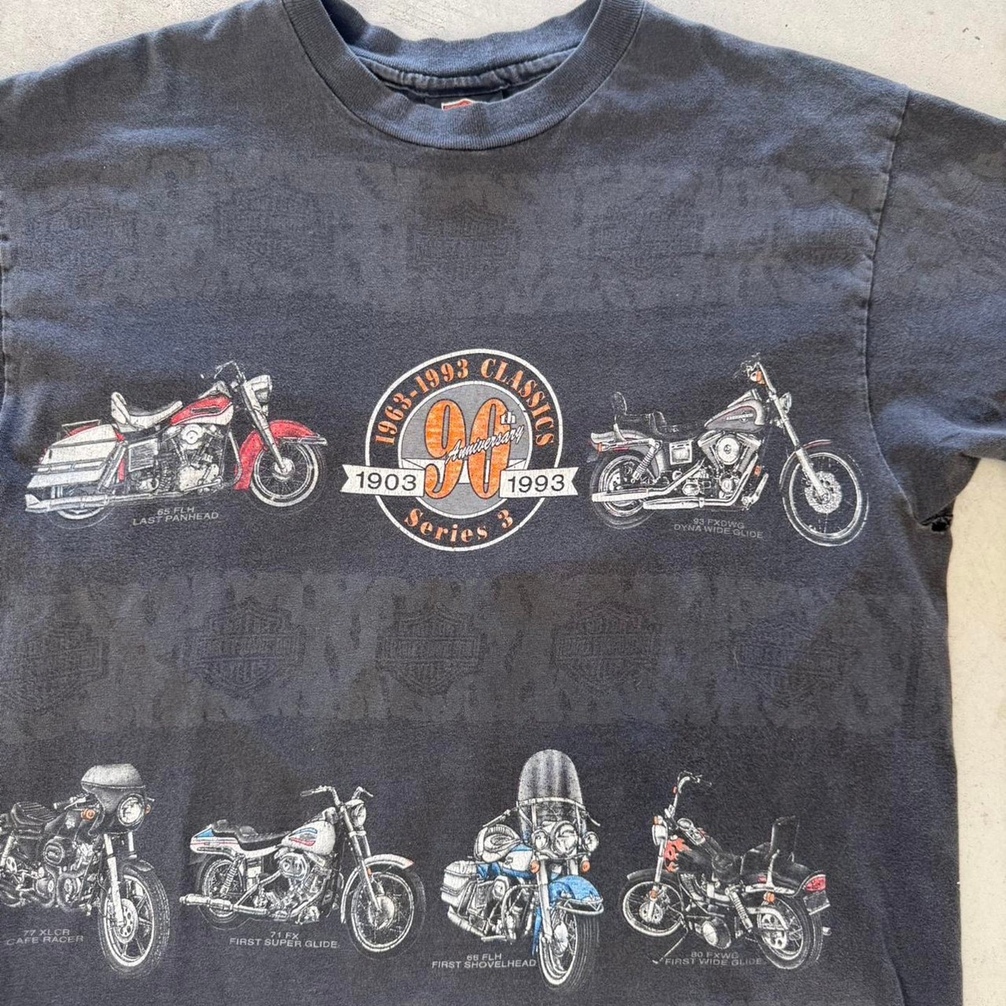 Vintage 90s Harley Davidson Motorcycles All Over Print Biker T-Shirt - Large
