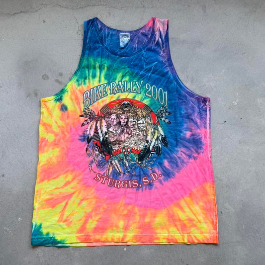 Vintage 2001 Sturgis Bike Week Tie Dye Motorcycle Rally Tank Top - Large