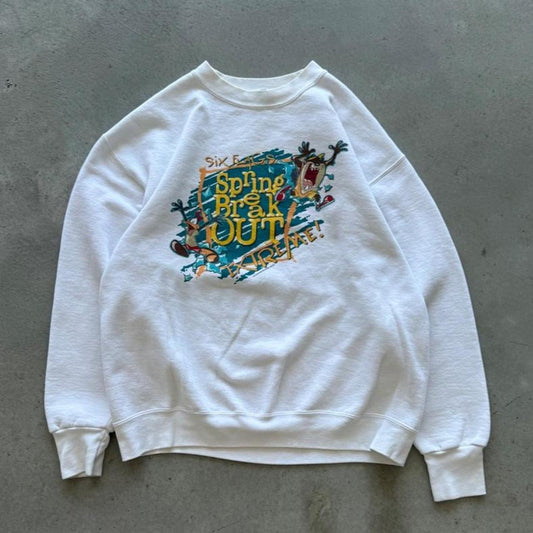 Vintage 90s Six Flags Looney Tunes Cartoon Crewneck - Large