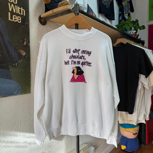 Vintage 90s I’m No Quitter Chocolate Cartoon Crewneck - X-Large