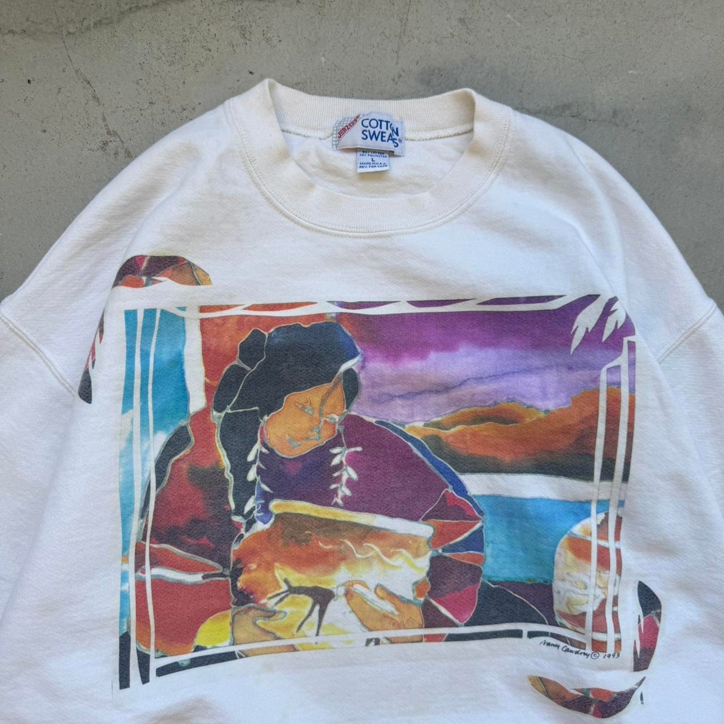 Vintage 90s Native American Folk Art Crewneck - Large