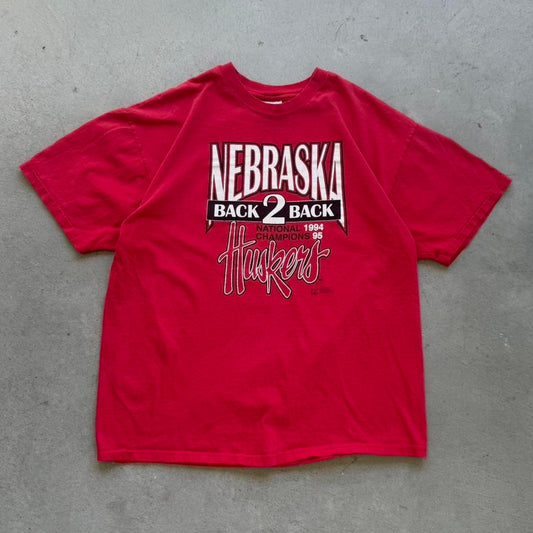 Vintage 1995 Nebraska Huskers Back 2 Back Champions T-Shirt - X-Large