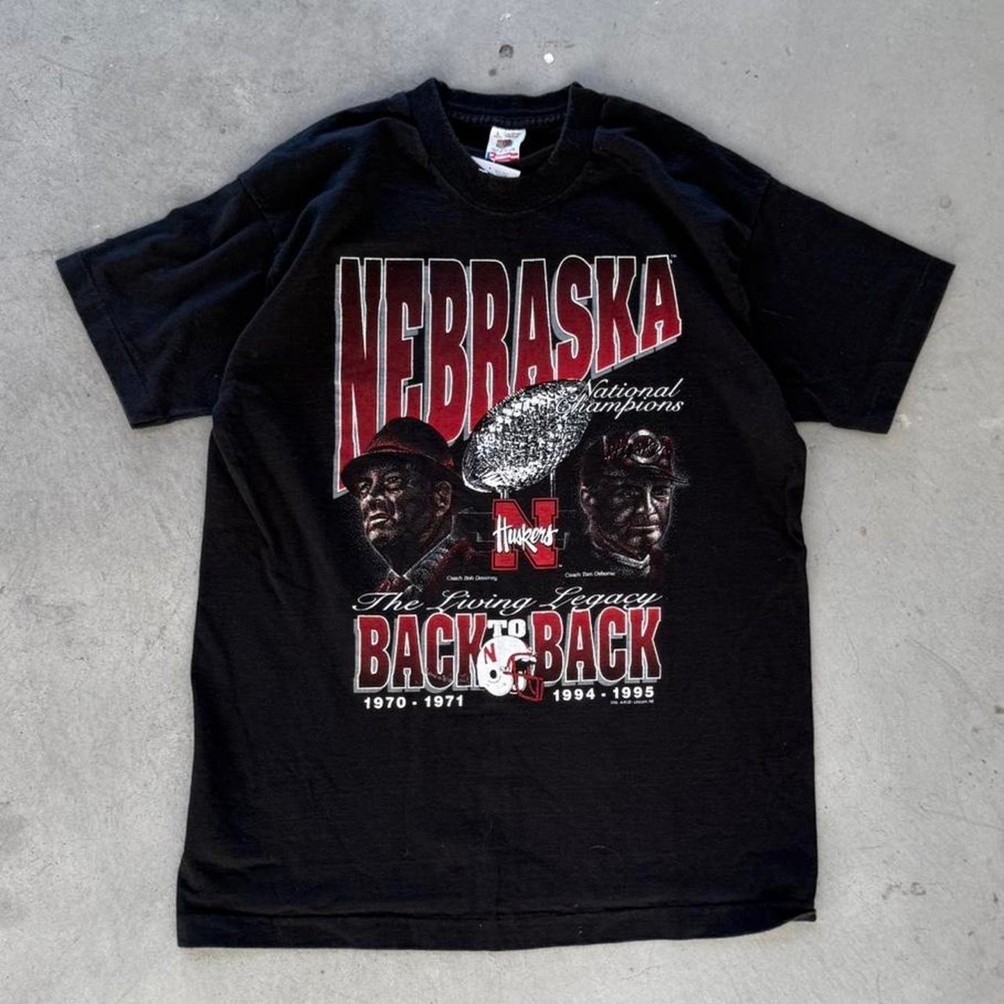 Vintage 90s Nebraska Huskers Back to Back National Champions Trophy T-Shirt - Large