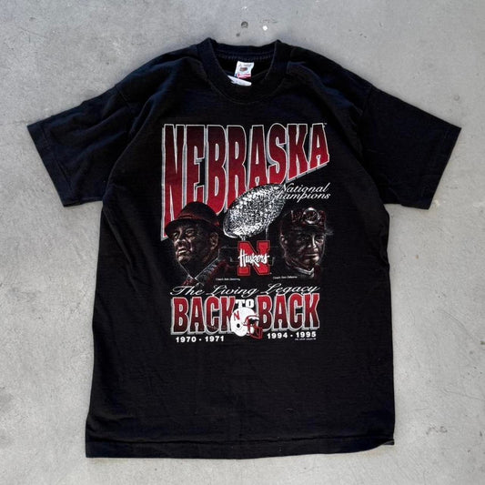 Vintage 90s Nebraska Huskers Back to Back National Champions Trophy T-Shirt - Large