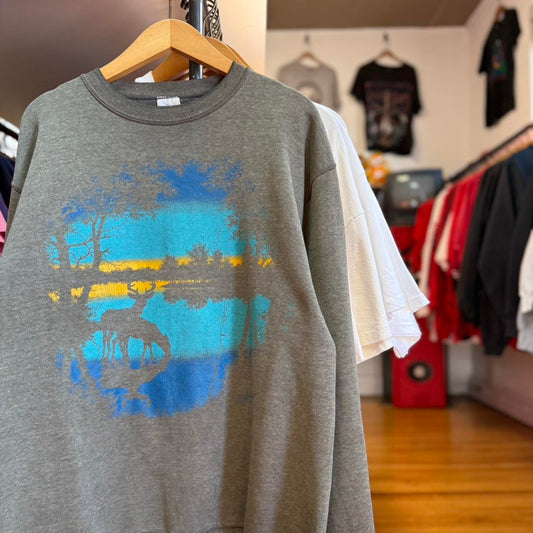 Vintage 90s Deer Animal Nature River Crewneck - Large