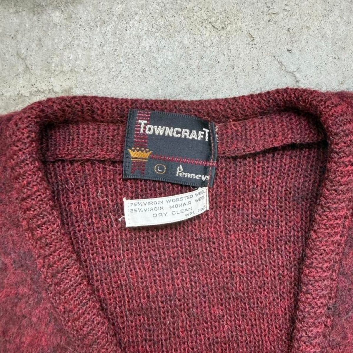 Vintage Towncraft Mohair Burgundy Black Blend Cardigan - Large