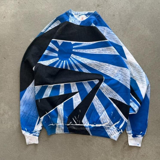 Vintage 90s Japanese Flag Rising Sun AOP Crewneck - X-Large