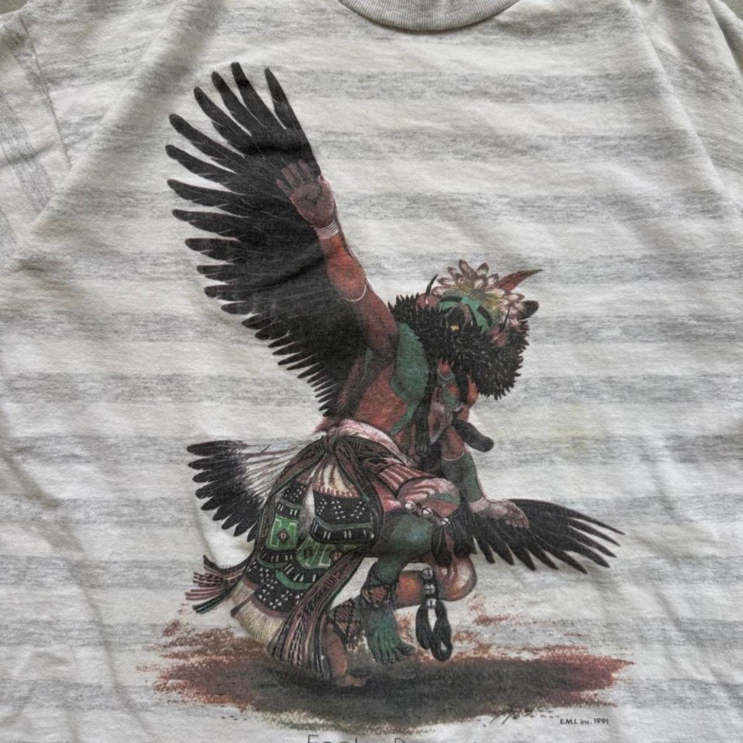 Vintage 90s Eagle Native American Striped T-Shirt - Medium