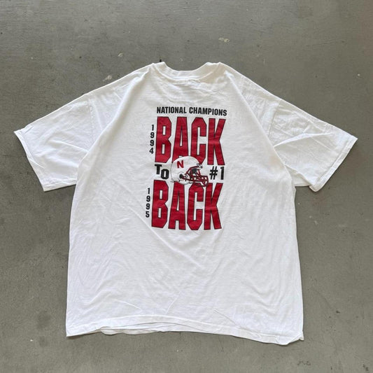 Vintage 1995 Nebraska Huskers Back to Back Champions T-Shirt - XXX-Large