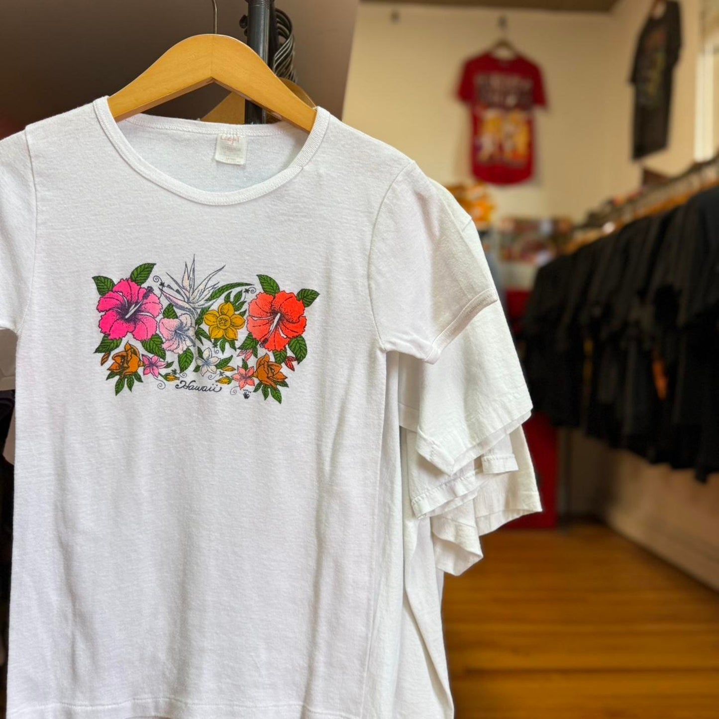 Vintage 80s Hawaii Floral Flower T-Shirt - Large (W)