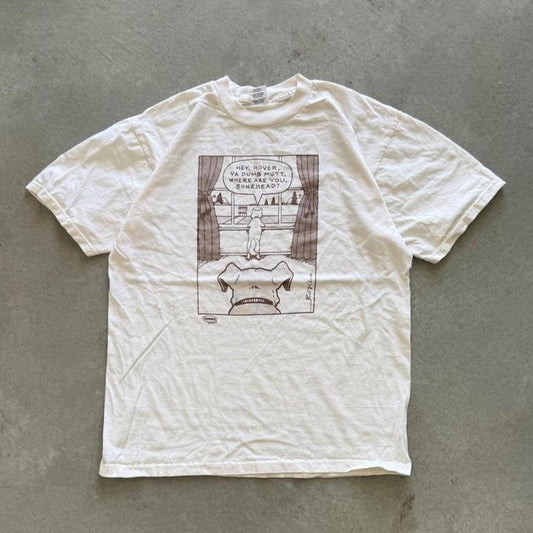 Vintage 90s Cat Dog Cartoon Bonehead Comic T-Shirt - Large