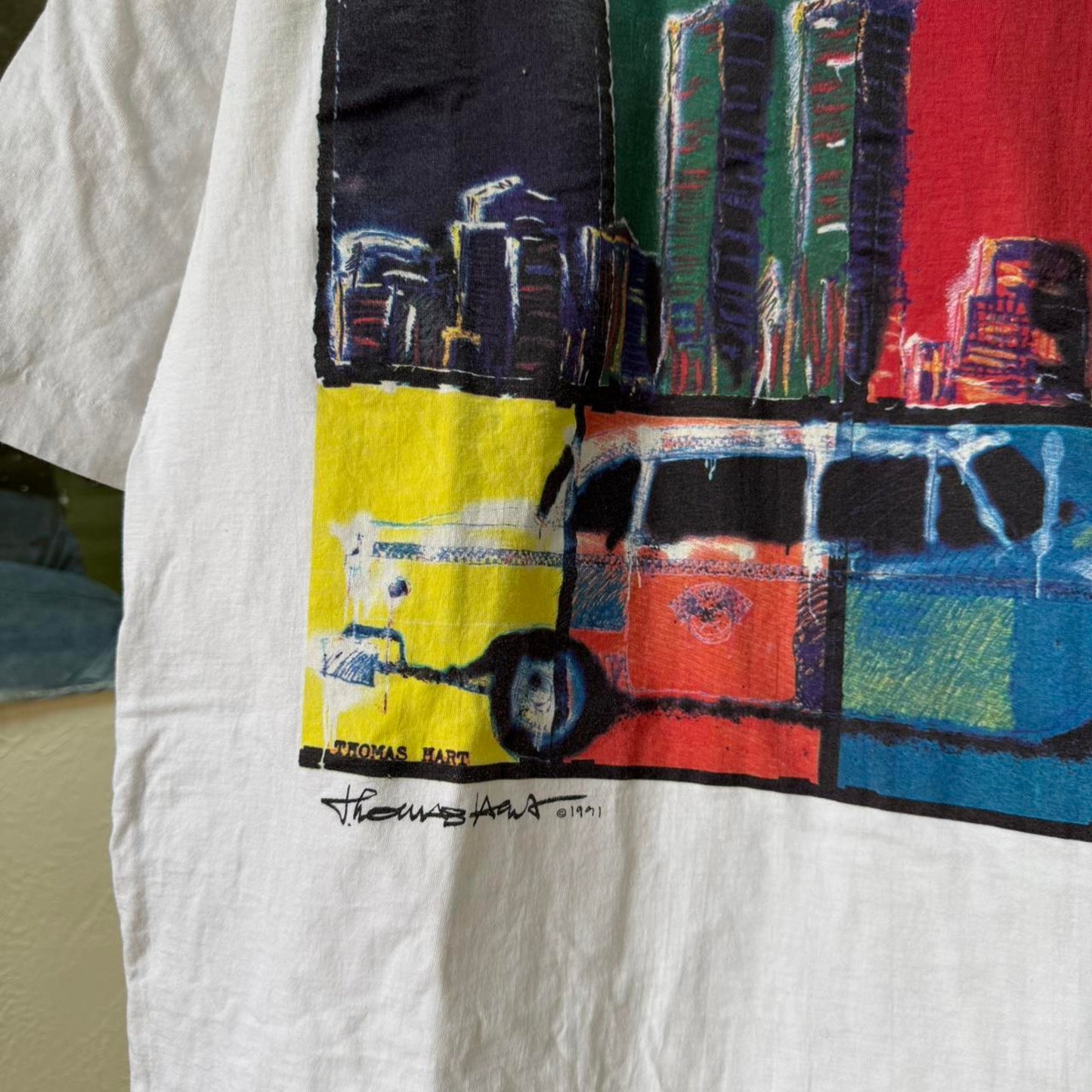 Vintage 90s New York Taxi Cab Art Artist T-Shirt - Large