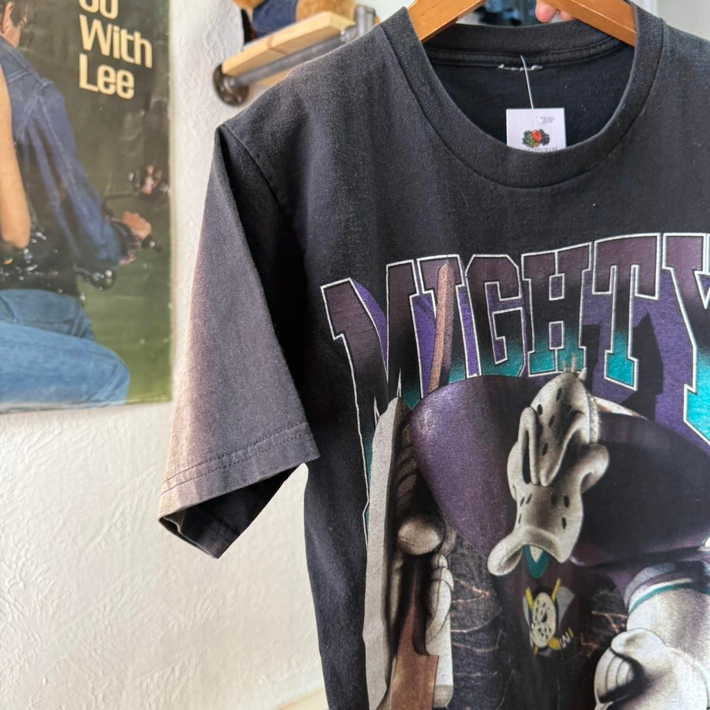 Vintage 90s Might Ducks NHL Burst Through Faded T-Shirt - Medium